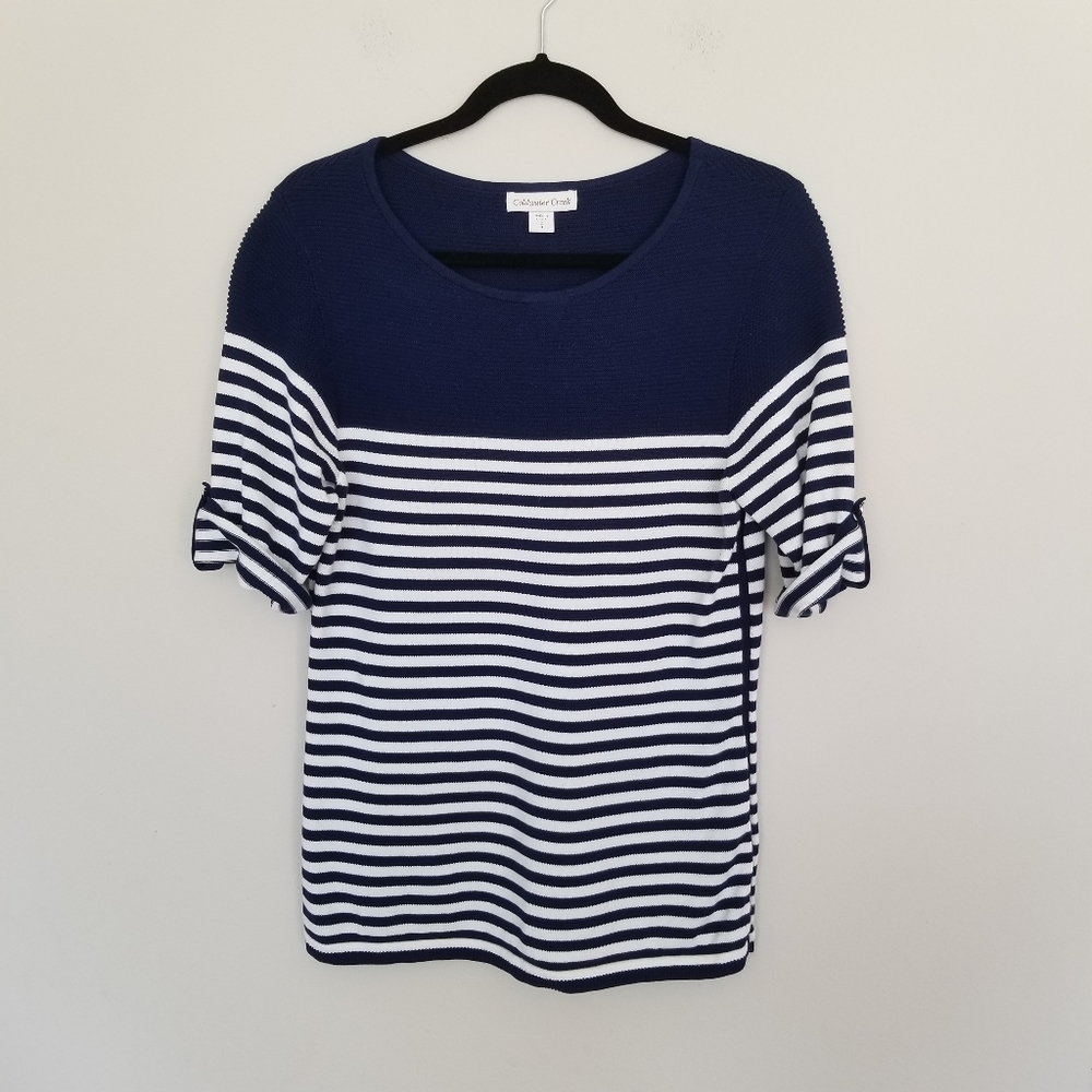 Coldwater Creek blue white stripe sweater S